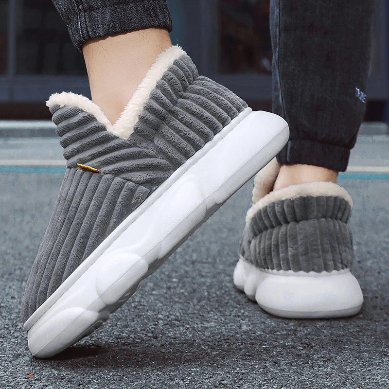 Waterproof cotton slippers for men winter 2024 new cashmere thickened warm waterproof non-slip indoor shoes