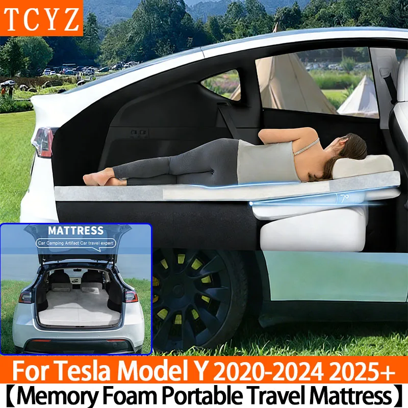 For Tesla Model Y 2020-2026 Car Camping Mattress Premium Memory Foam, Portable Foldable Bed for Road Trip & Outdoor
