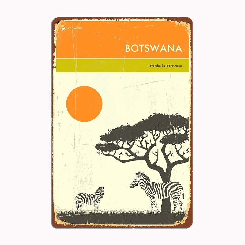 VISIT BOTSWANA Poster Art Metal Sign Pub Garage Wall Pub Designing Wall Plaque Tin Sign Posters