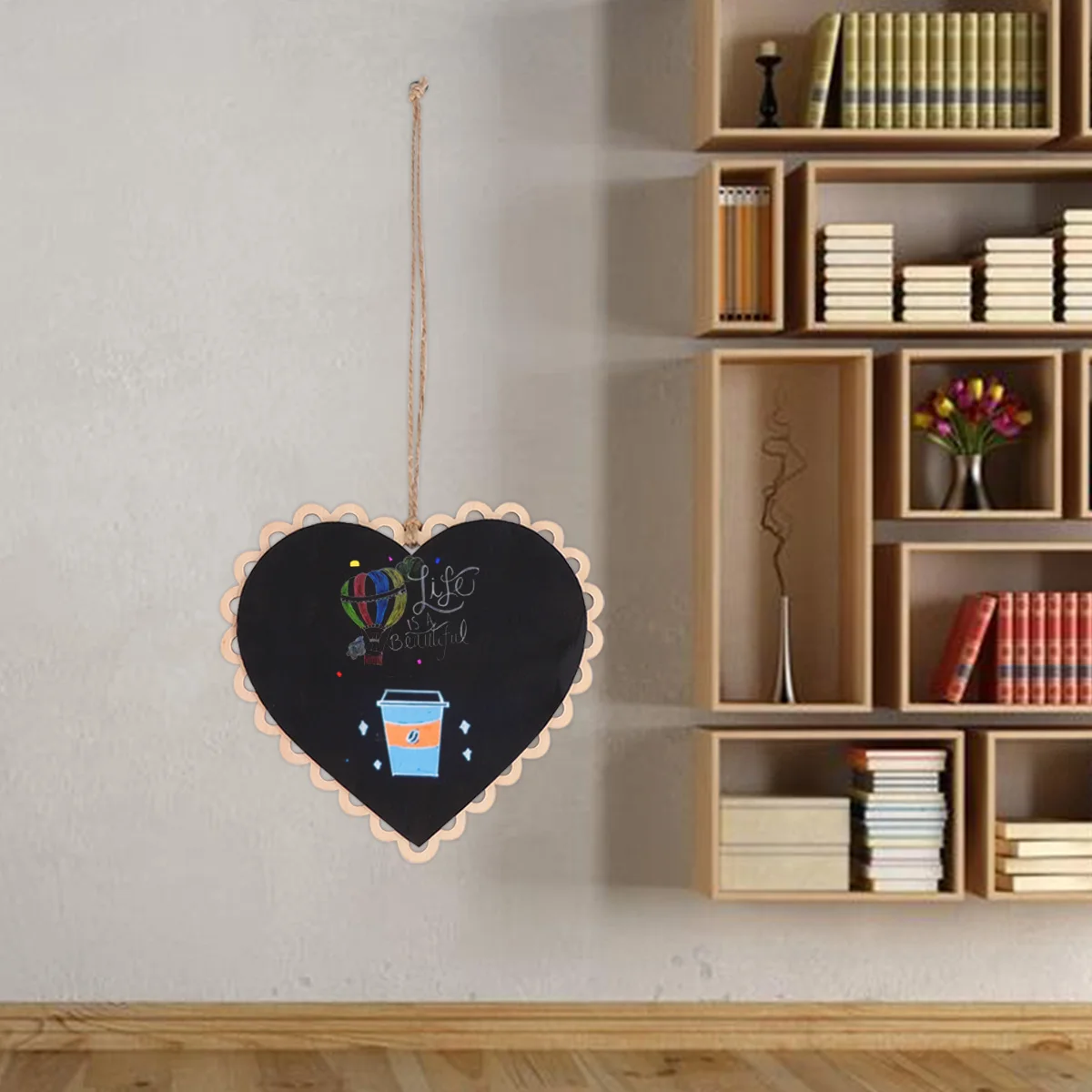 

5Pcs Heart Shaped Hanging Mini Wooden Blackboard Chalkboard for Table Numbers Menus Messages Home Office Party Hanging Message