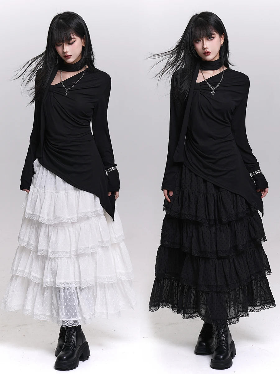 

Ghost Girl White Beautiful Long A-Line Skirt Me Lace Polyester Chiffon Cake Skirt Ci Commuting Daily op Youthful