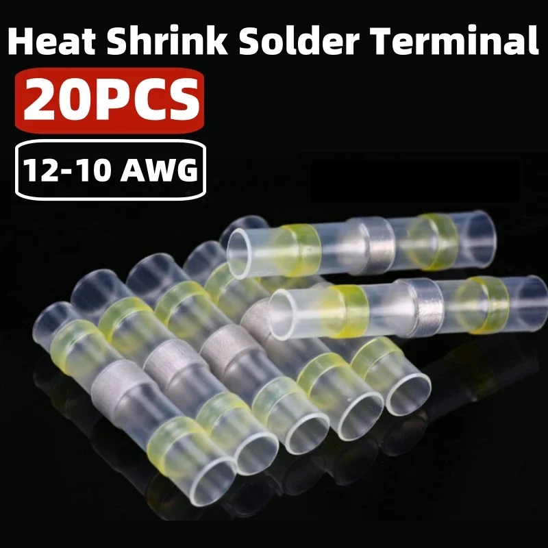 

20PCS Heat Shrink Solder Seal Connector 12-10 AWG, Waterproof Automotive Wire Terminal Kit for Lights Repair
