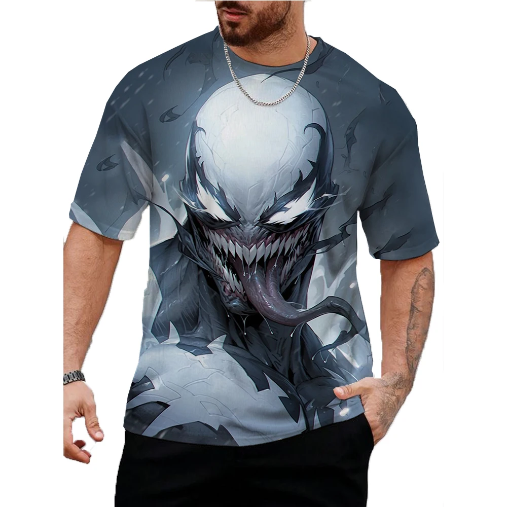 Vintage Men's T-shirt Summer Short Sleeve O-neck Marvel Venom Print Top Tee Shirt Oversized Men's Clothing Casual Streetwear