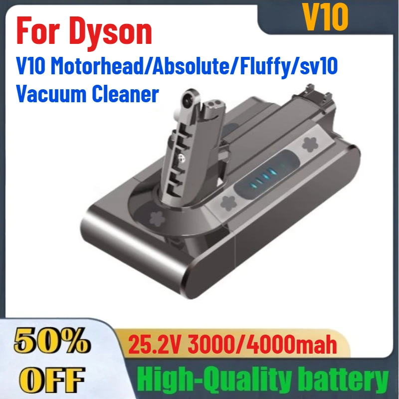 25.2V 3000mah 4000mah Replacement  V10 Battery for Dyson V10 Motorhead/Absolute/Fluffy/sv10 Vacuum Cleaner