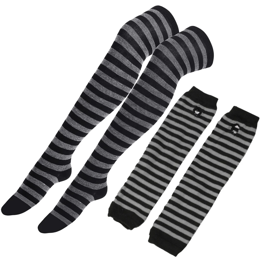 

Winter Gloves Striped Stockings Elastic High Socks Warmth Windproof Leg Warmers Items Comfortable Miss