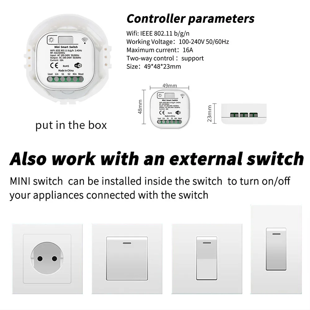 Wifi Rf Smart Light Kinetic Switch 433mhz Self Power Switch Tuya Rocker Switch No Battery Need AC 220V 16A Receiver,for Alexa