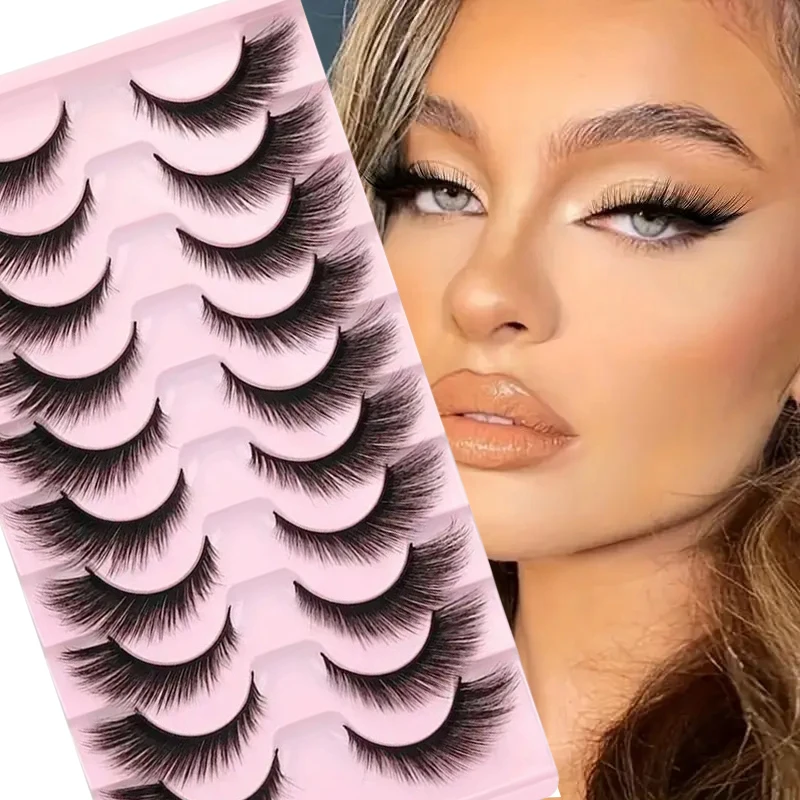 10 Paar künstliche Wimpern im Cat-Eye-Look, natürlicher Look, 16 mm, 8D, flauschige künstliche Nerzwimpern, die Ihre Augen verschönern