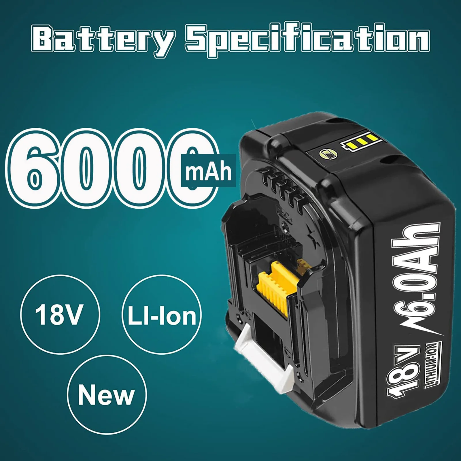 18V 6.0Ah/6000mAh Replacement Battery For Makita BL1830 6A Charger For DC18RD Compatible For BL1860 BL1850 BL1840B BL1830B