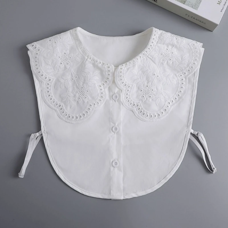 Women Embroidered Flowers Shirt Detachable Collar Female White Laple Blouse Tops Fake Collar Female Removable False Collars