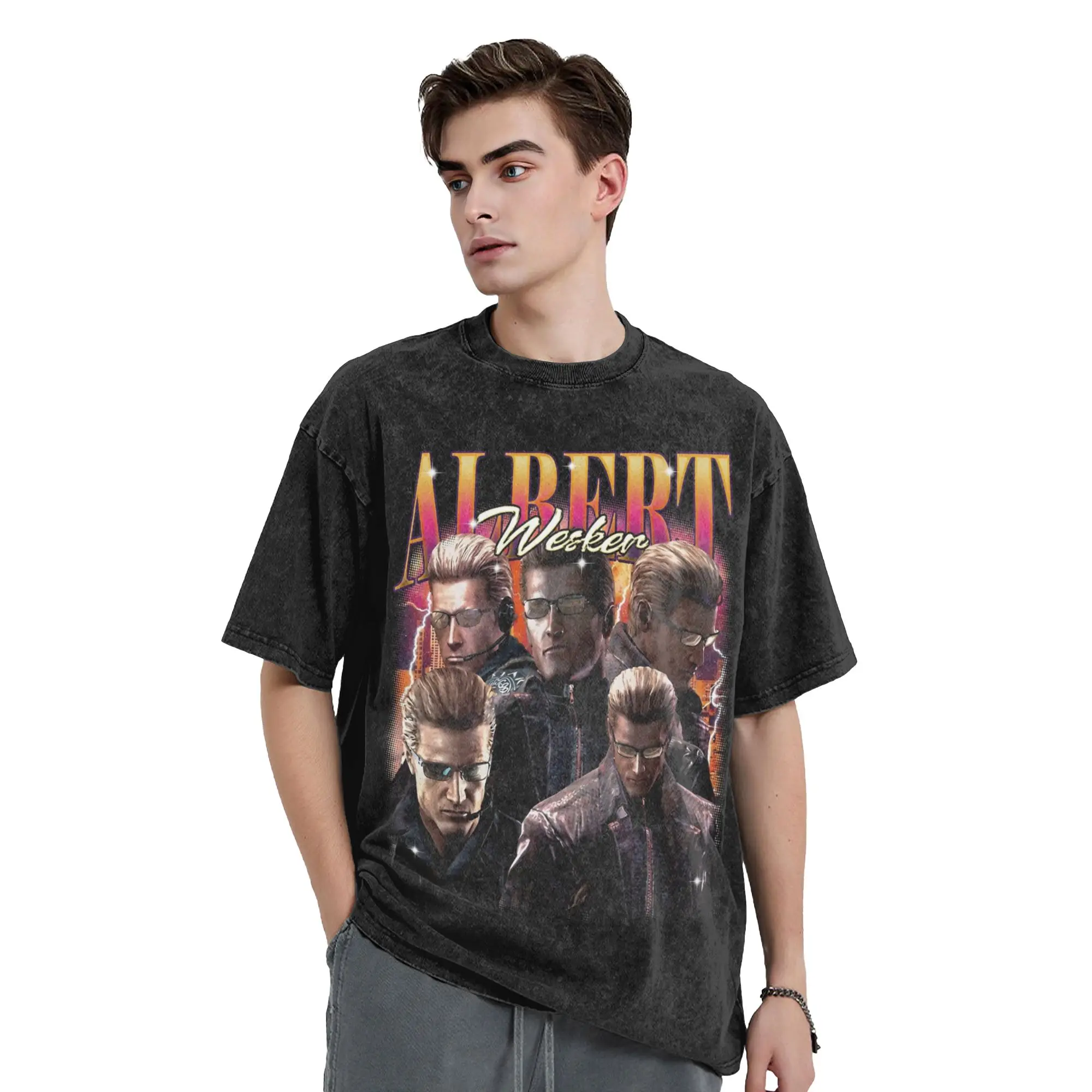 Vintage Albert Wesker Washed T Shirt Streetwear Hip Hop Vintage T-Shirts  Tee Shirt Men Women 100% Cotton Oversize Printed