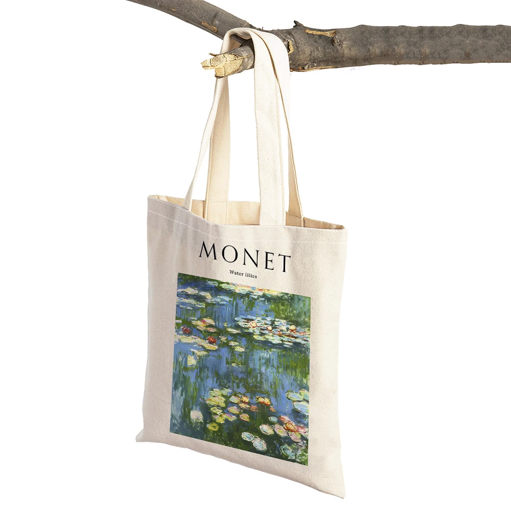 Claude Monet Abstract Impressionist Shopper Bag Double Print Tote Handbag Fashion Art Casual Retro Women Shopping Shoulder Bags