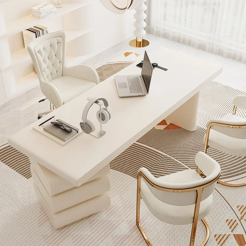 

Designer Home Modern Office Desks Luxury Wood Asthetic Writing Gaming Computer Desks Standing Drawers Scrivania Office Furniture