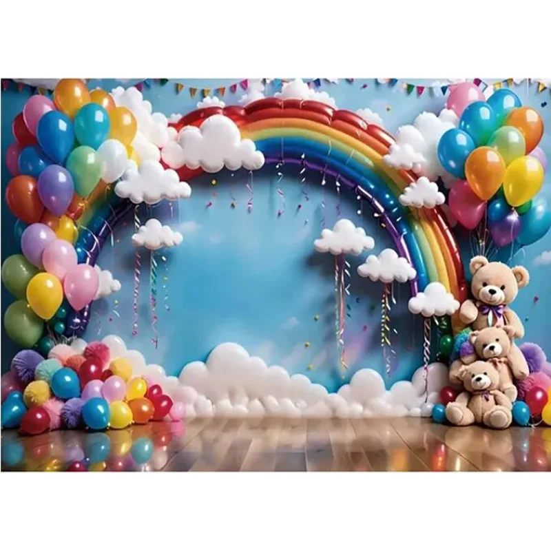 Colorful Hot Air Balloons Clouds Photography Background Baby Happy Birthday Party Banner Newborn Gender Reveal Backdrops AT-03