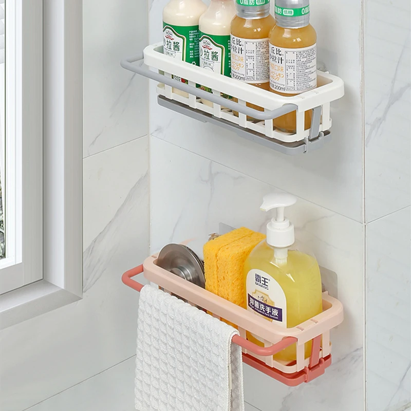 Kitchen Dish Sponge Sink Holder Drain Rack Storage Shelf Bathroom Organizer Shelves Hanging Rack Organizer Accessories