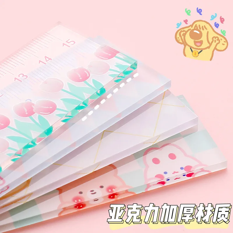 4 Styles Cartoon Flower Acrylic Ruler Creative Ins Style Straight Ruler Multifunctional Student Stationery Hand Account Tool