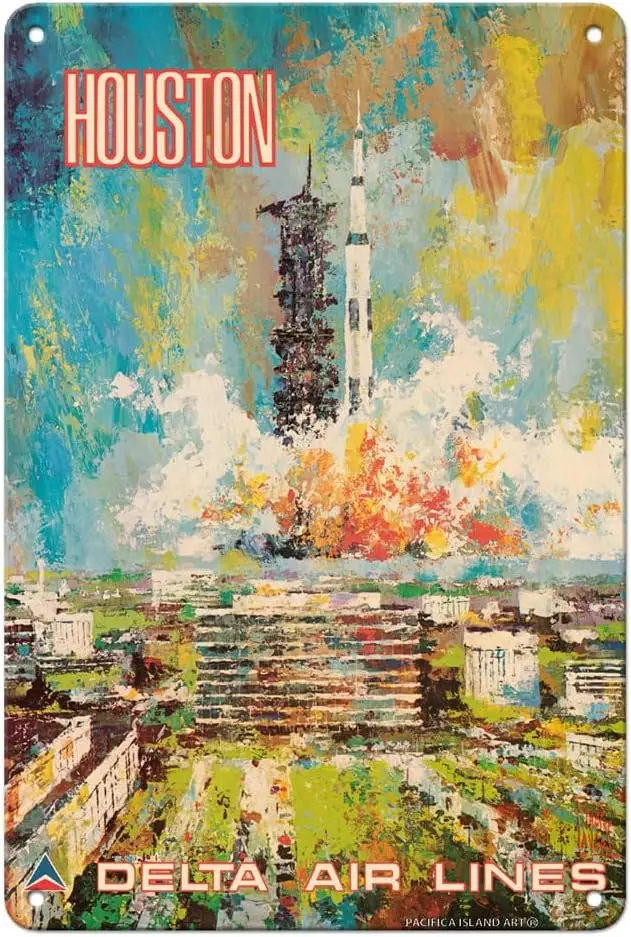 Pacifica Island Art Houston Texas - Johnson Space Center - Air Lines - Vintage Airline Travel Poster by Jack Laycox c.1970s -  V