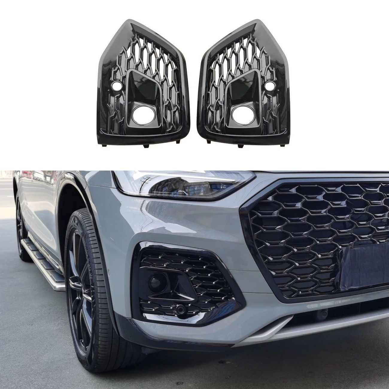 

Для Audi Q5L 2021-2022: Передний бампер с черными накладками на противотуманные фары (имитация ACC), внешний тюнинг, автоаксессуар, деталь для модификации и улучшения автомобиля
