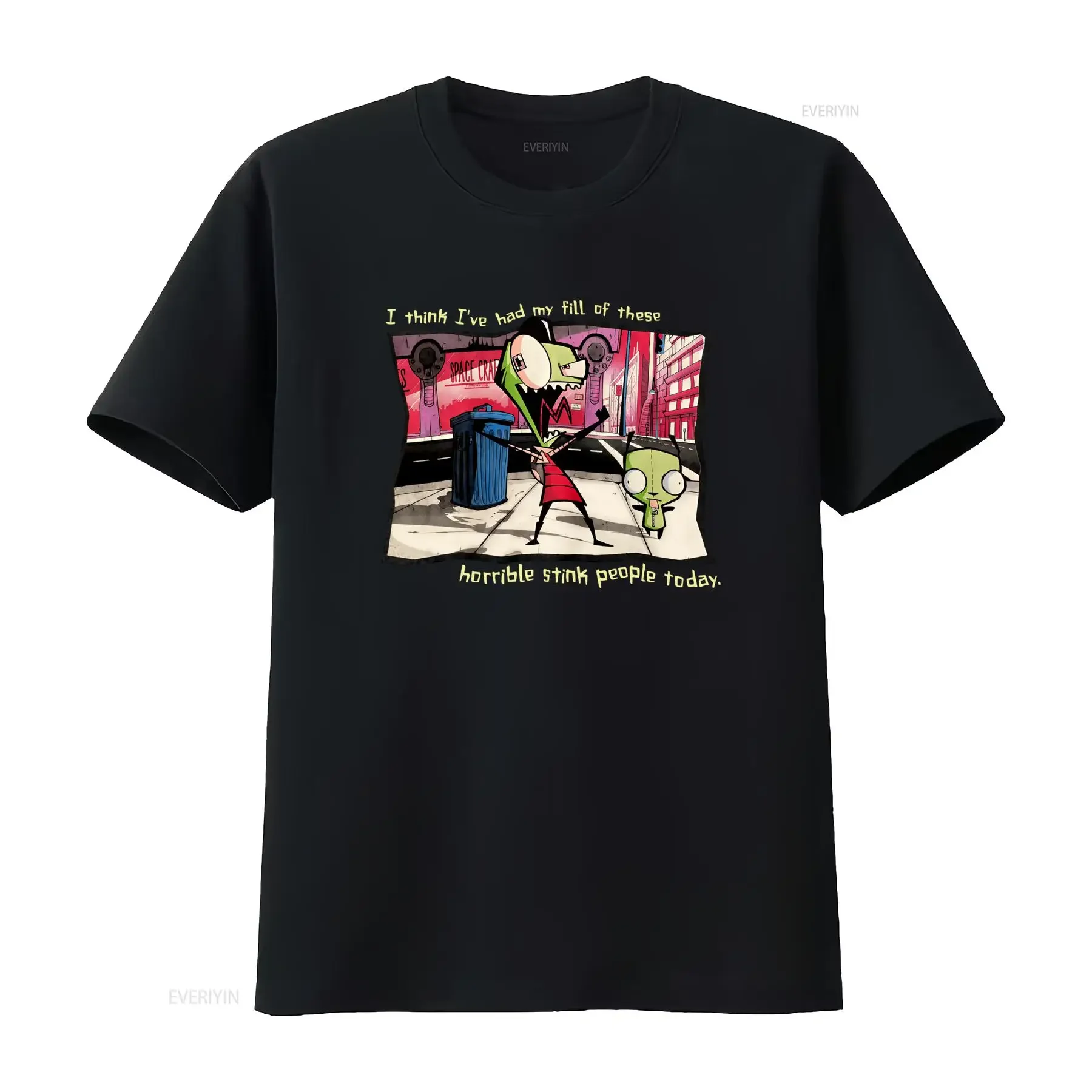 Invader Zim Gir Vintage Hot Topic  T Shirt Cartoon Alien Print  vintage Washed Soft Breathable Versatile Top For Everyday Wear