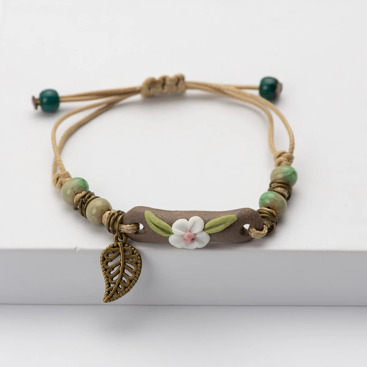 Cuentas de cerámica hechas a mano antiguas, regalo, pulsera para mujer, joyería de moda, triangulación de envíos # GY564