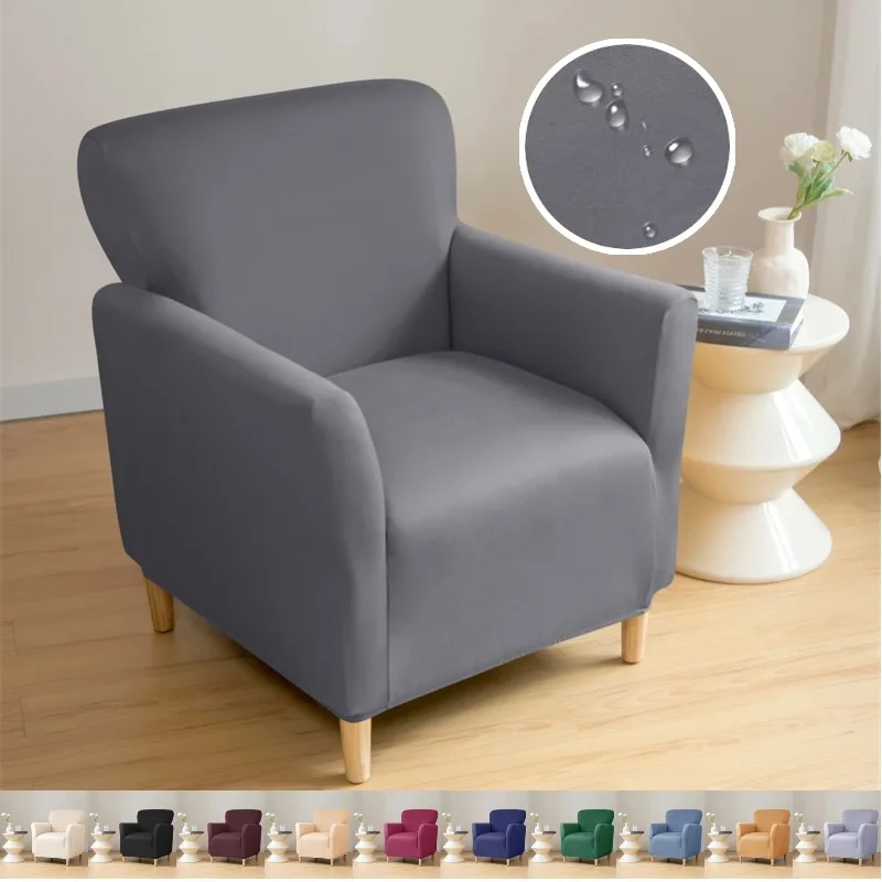 

1 Seater Solid Color Tub Armchair Covers Water Repellent Club Chair Slipcovers Stretch Anti-dirty Single Sofa Covers Bar Counter