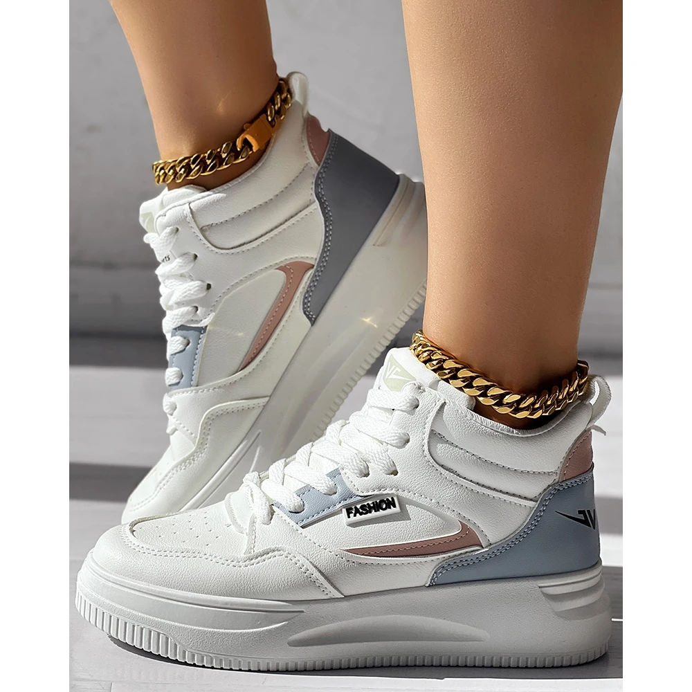 2024 Spring Women Round Toe Sneakers Femme Casual Daily White Sporty Shoes Korean Style Casual Platform Shoes Espadrille Femme