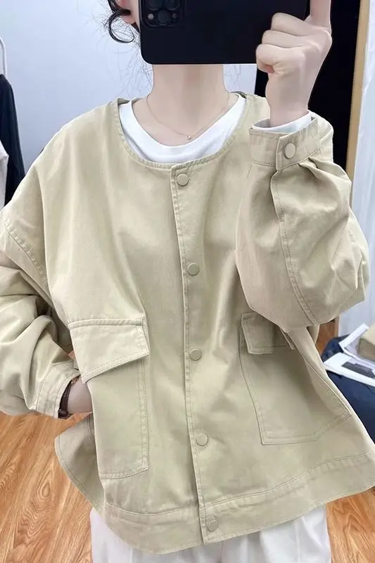 

Spring Vintage Pure Cotton Round Neck Loose Women's Top 2025 New Artistic Jacket