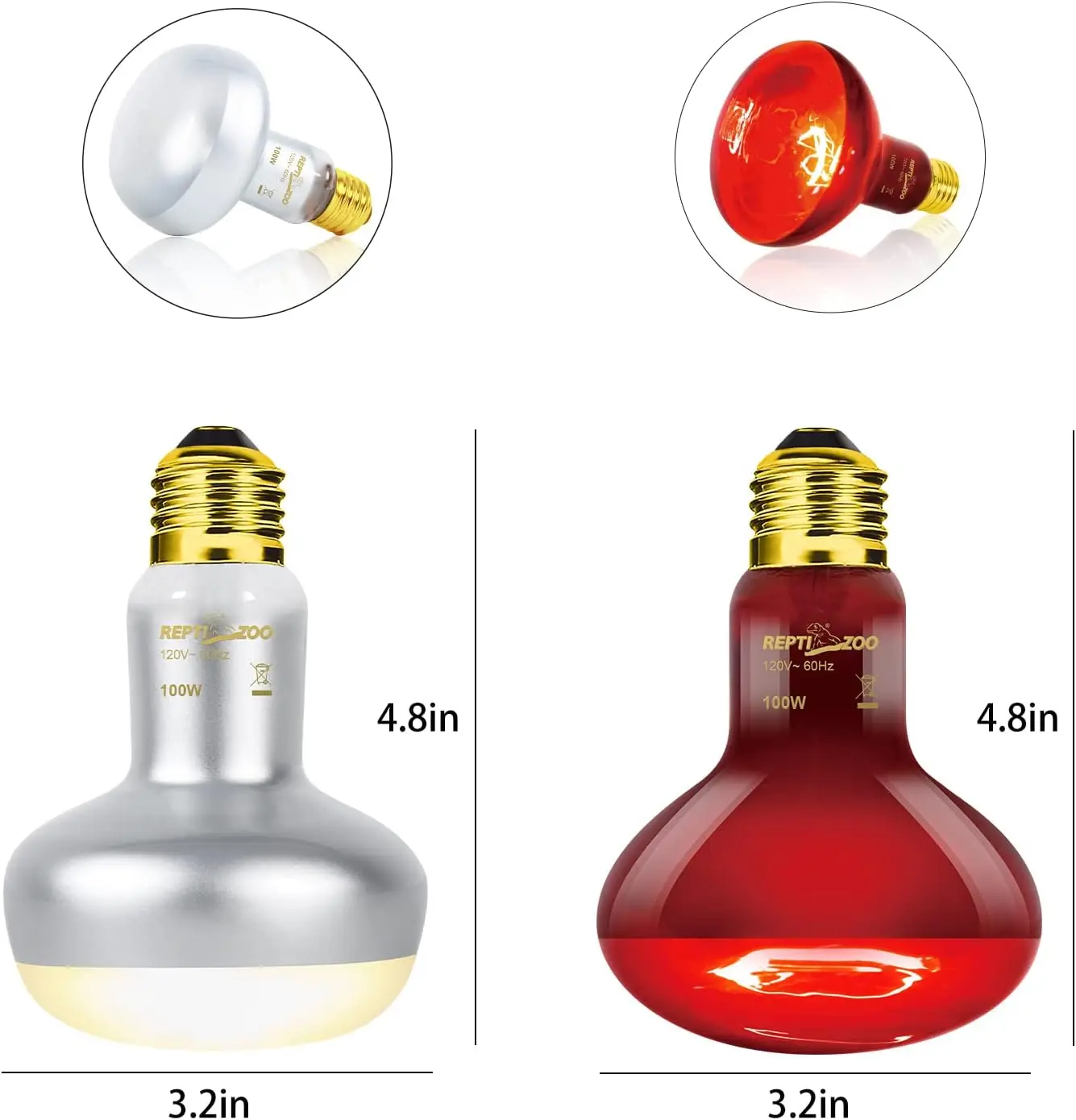 Dubbele reptielenwarmtelamp met 100W UVA-daglichtlamp en infraroodzender voor terraria