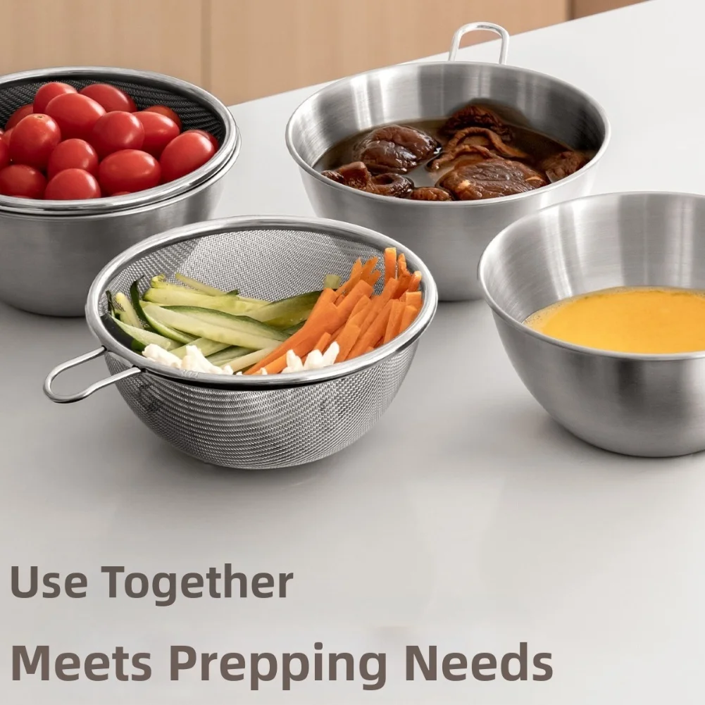 1PCS Drain Basket Ultra-fine Mesh Enables Thickened Stainless Steel Basin For Rice Washing Vegetable Basin Kitchen Items