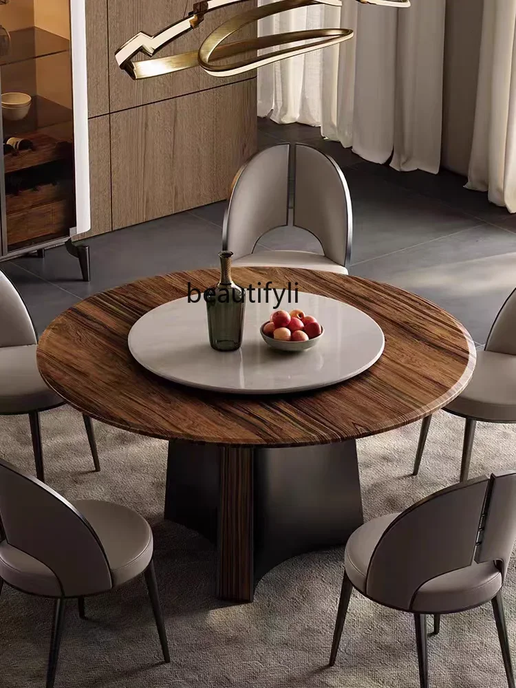 

Italian Light Luxury round Table Solid Wood Villa with New Dining Table