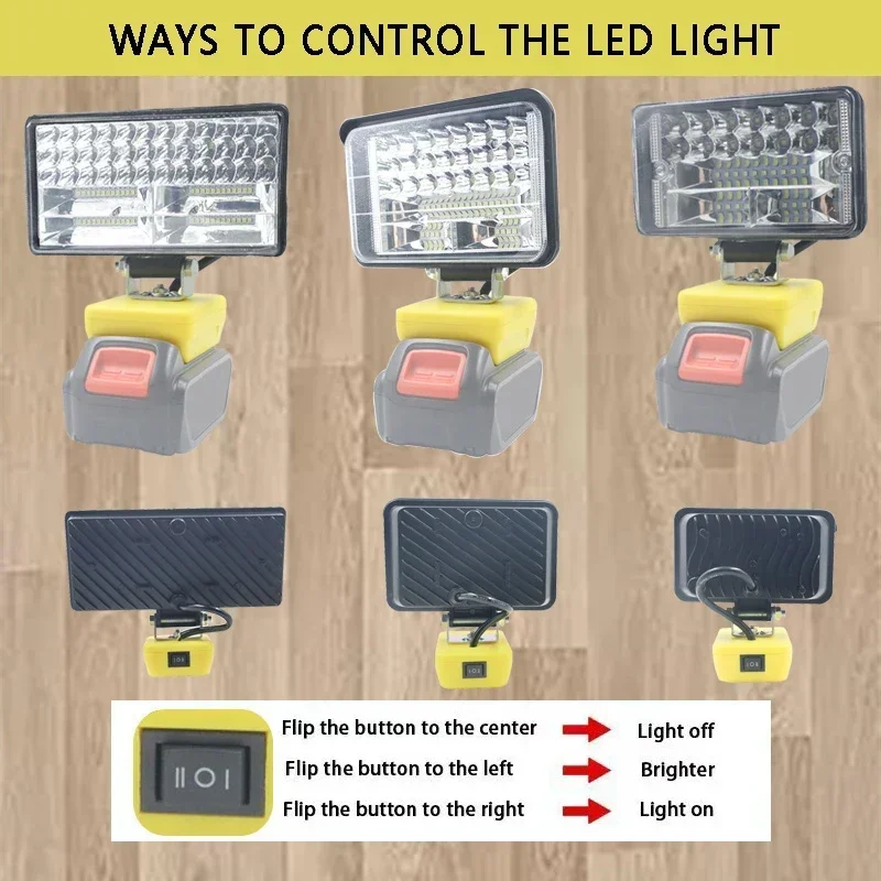 Car LED Work Lights Flashlights Electric Torch Spotlight For Dewalt 18V 20V 60V Li-ion Battery DCB183 DCB206 DCB609