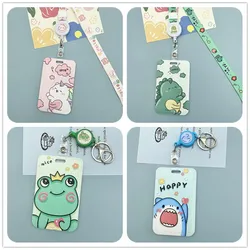 Little Dinosaur Cartoon Telescopic Belt Campus Student ID Card Holder Credit Card Cover ABS Plastic ID Card Protective Sleeve