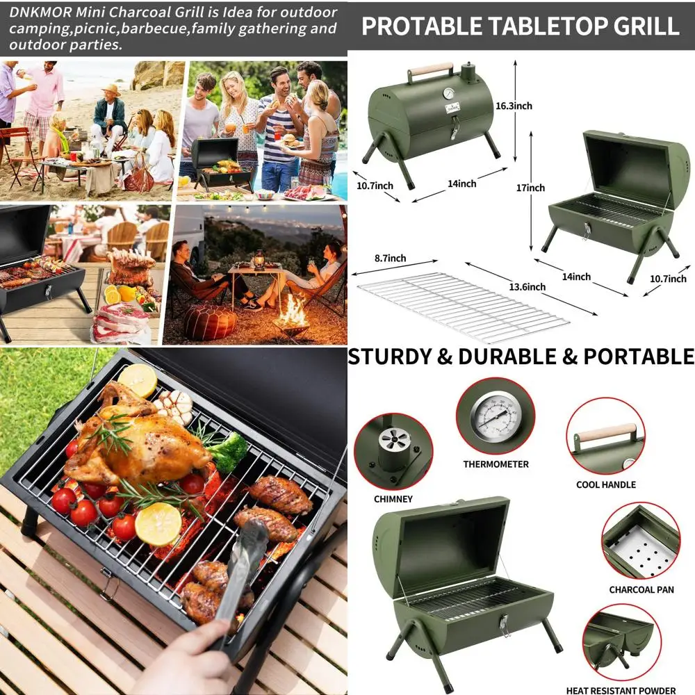 

Компактный угольный гриль для улицы, портативный коптильник для кемпинга, пикников и приготовления пищи на пляже от GREEN