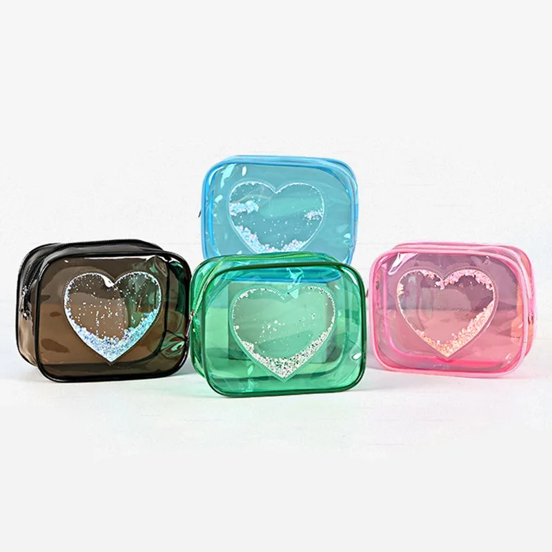 

Sequin Heart PVC Transparent Cosmetic Bag Simple Ladies Large Capacity Travel Portable Waterproof Sundry Storage Toiletry Bag
