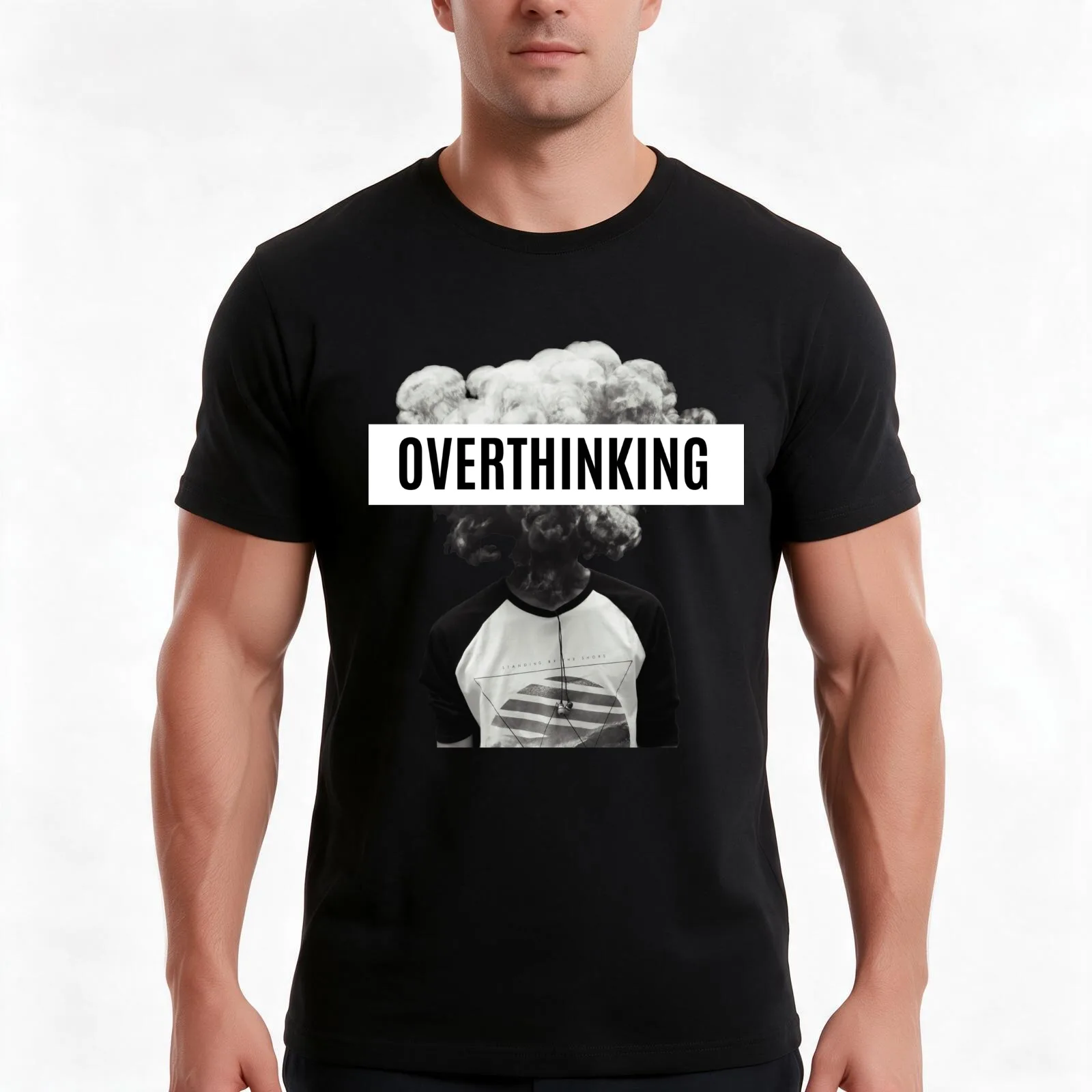 Overthinking head T-Shirt, Summer Casual Cotton Tee, Oversized Streetwear Tops, Vintage Graphic Print, Loose Fit Short Sleeve