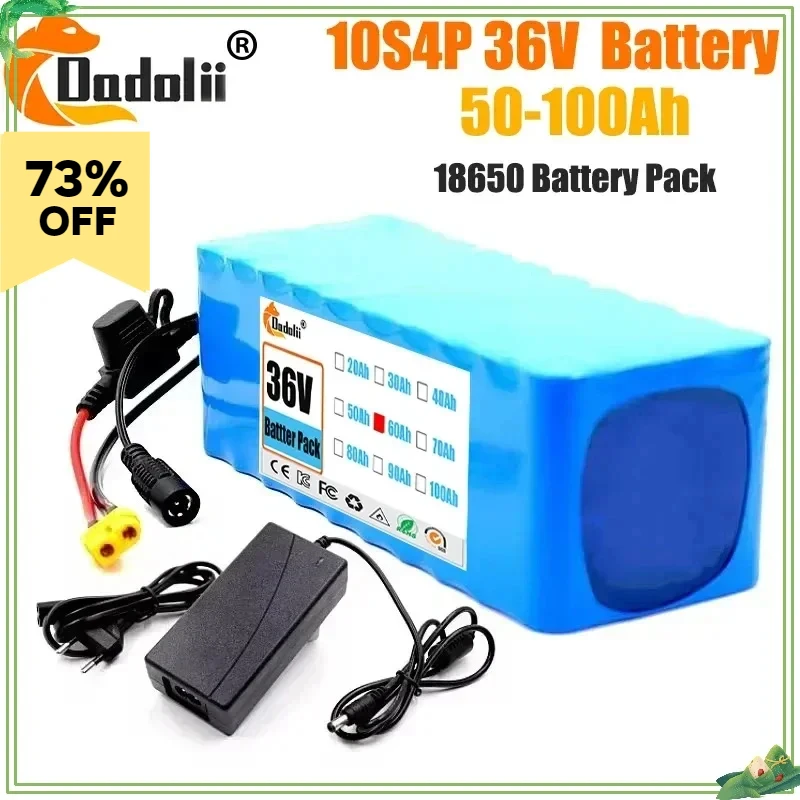 

100% original 36V Electric bicycle battery 10s4p 100Ah 20000W large capacity 18650 lithium battery pack with BMS XT60 Plug