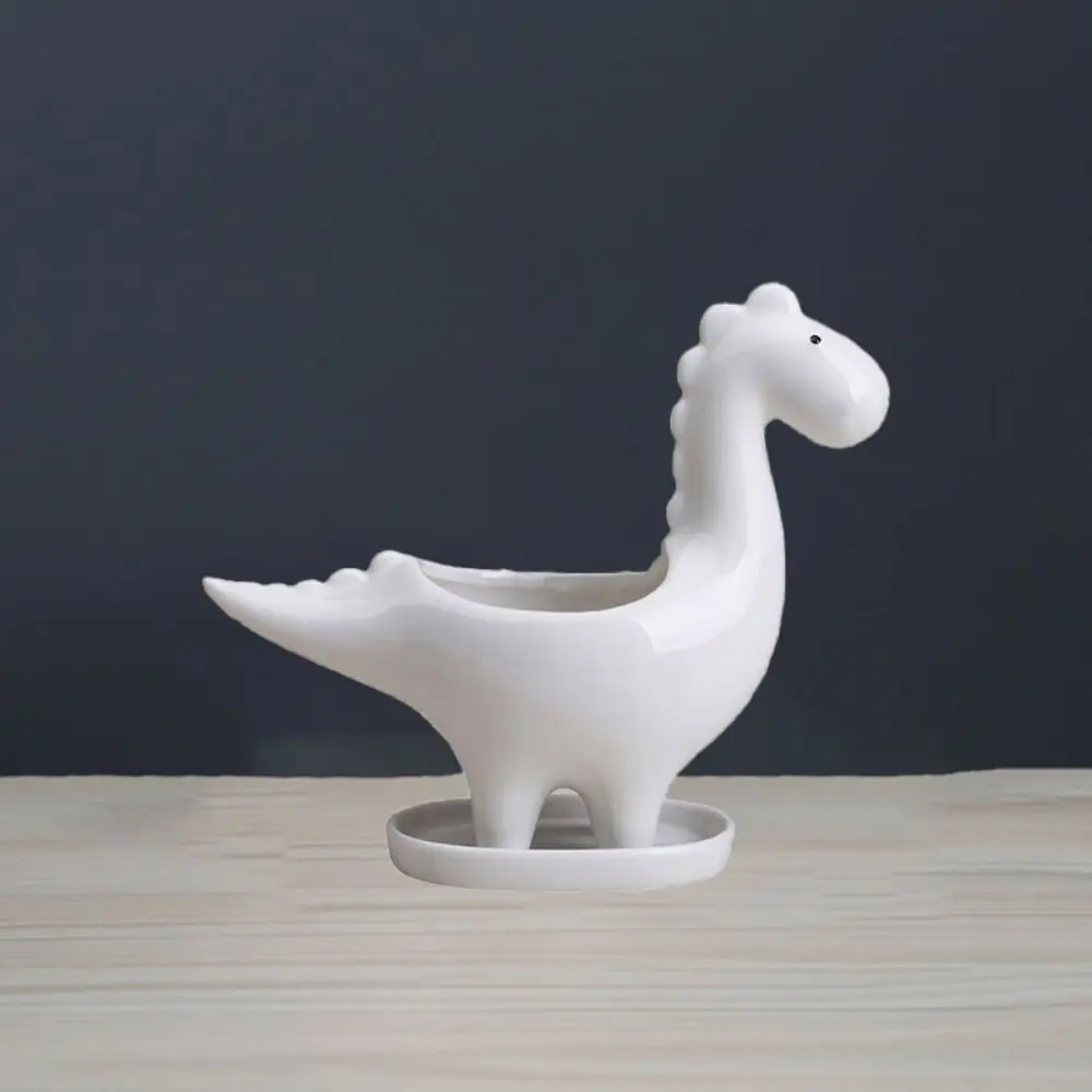 Simple With Tray Dinosaur Flower Vase With Drainage Hole Exquisite Ceramic Flower Pot Kawaii Animal Vase Container Home Decor