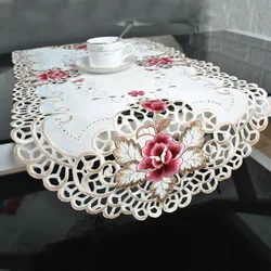 Oval Vintage Embroidered Lace Tablecloth Elegant European Rustic Floral Table Decor Floral Satin Fabric Table Cloth Home Decor