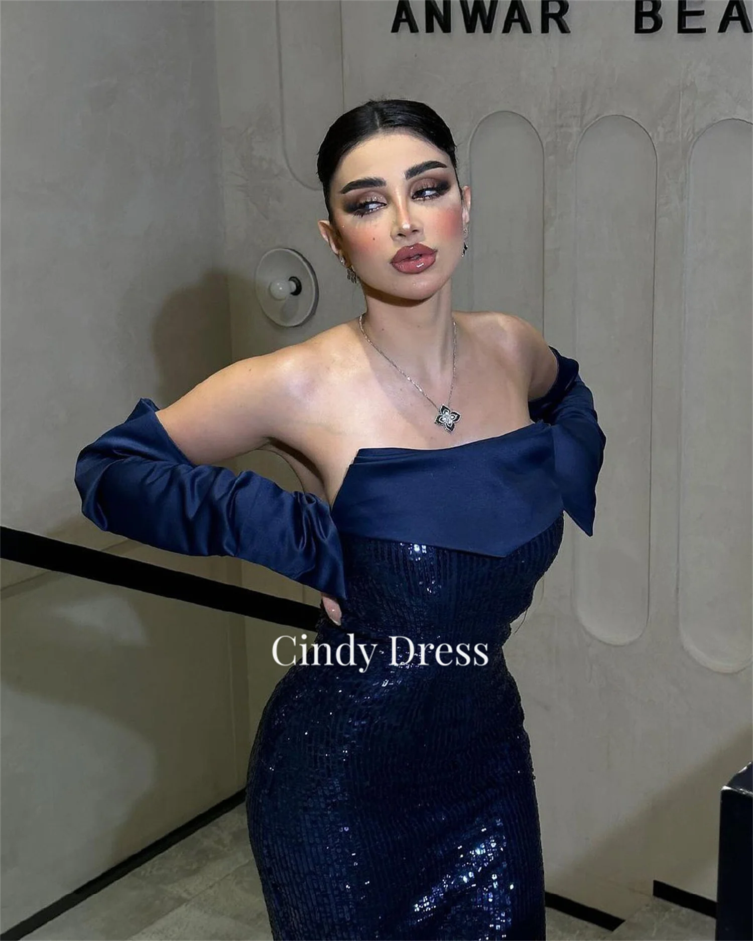 Cindy Customized Sequins Navy Blue Mermaid Luxury Party Dresses for Special Occasions Evening Elegant Woman Gala Prom 2024 Women