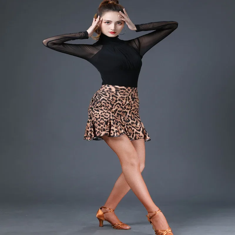 New Hot Leopard Print Donna Classico Costumi di danza latina Gonna Costume adulto Pratica Usura Lady Salsa Chacha Tango Rumba Dress