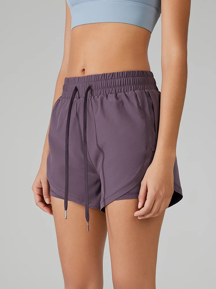 Damen Sport-Shorts mit lockerer Passform, hoher Elastizität, doppellagigem Innentaschen-Design, bequem, schnelltrocknend, für Radfahren, Yoga und Freizeit