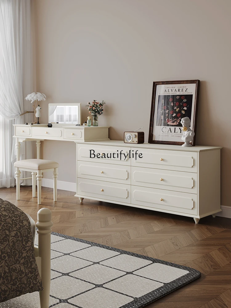 

French Cream Style Tailstock Flip Chest of Drawers Dresser Integrated Table Bedroom Makeup Table