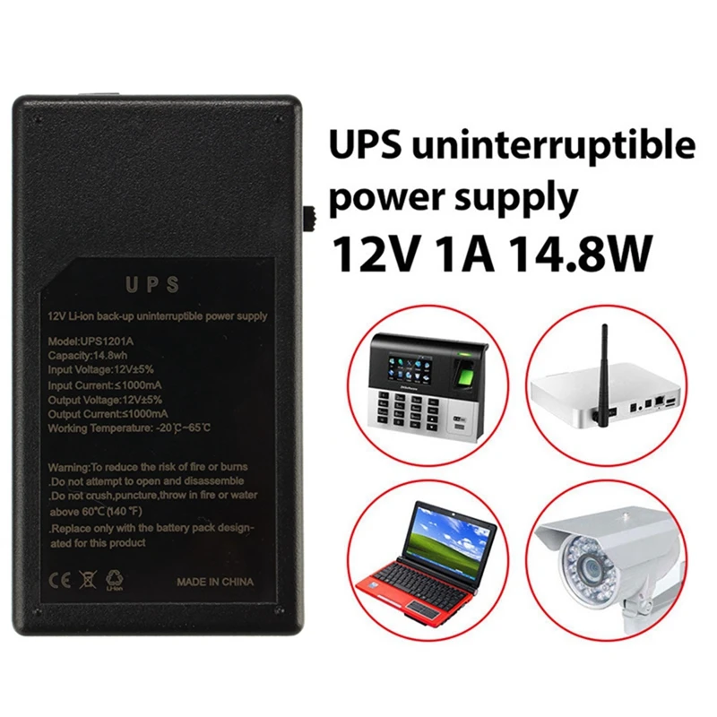 Multipurpose Mini UPS DC Battery Backup 12V 1A 14.8W Security Standby Power Power Supply ABS Uninterruptible Power Supply