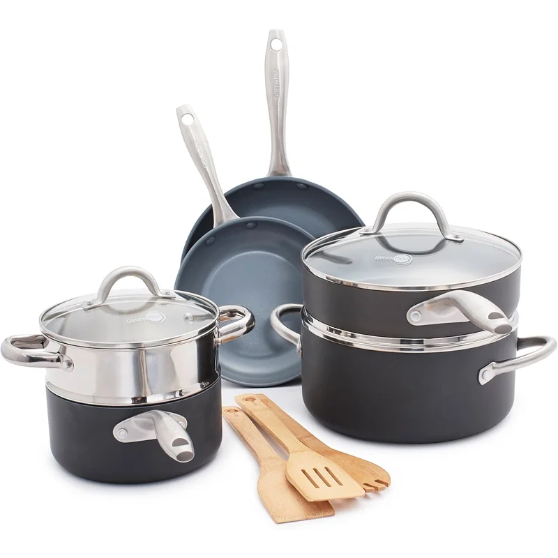 

GreenPan Lima Hard Anodized Healthy Ceramic Nonstick 12 Piece Cookware Pots and Pans Set, PFAS-Free, Oven Safe, Gray