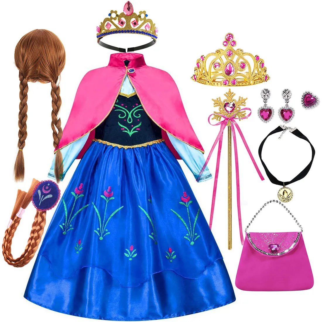 Disney Frozen Movie Anna Princess Classic Dress With Red Cape Christmas Holiday Party Carnival Girls Gift Cosplay  Anna Dress