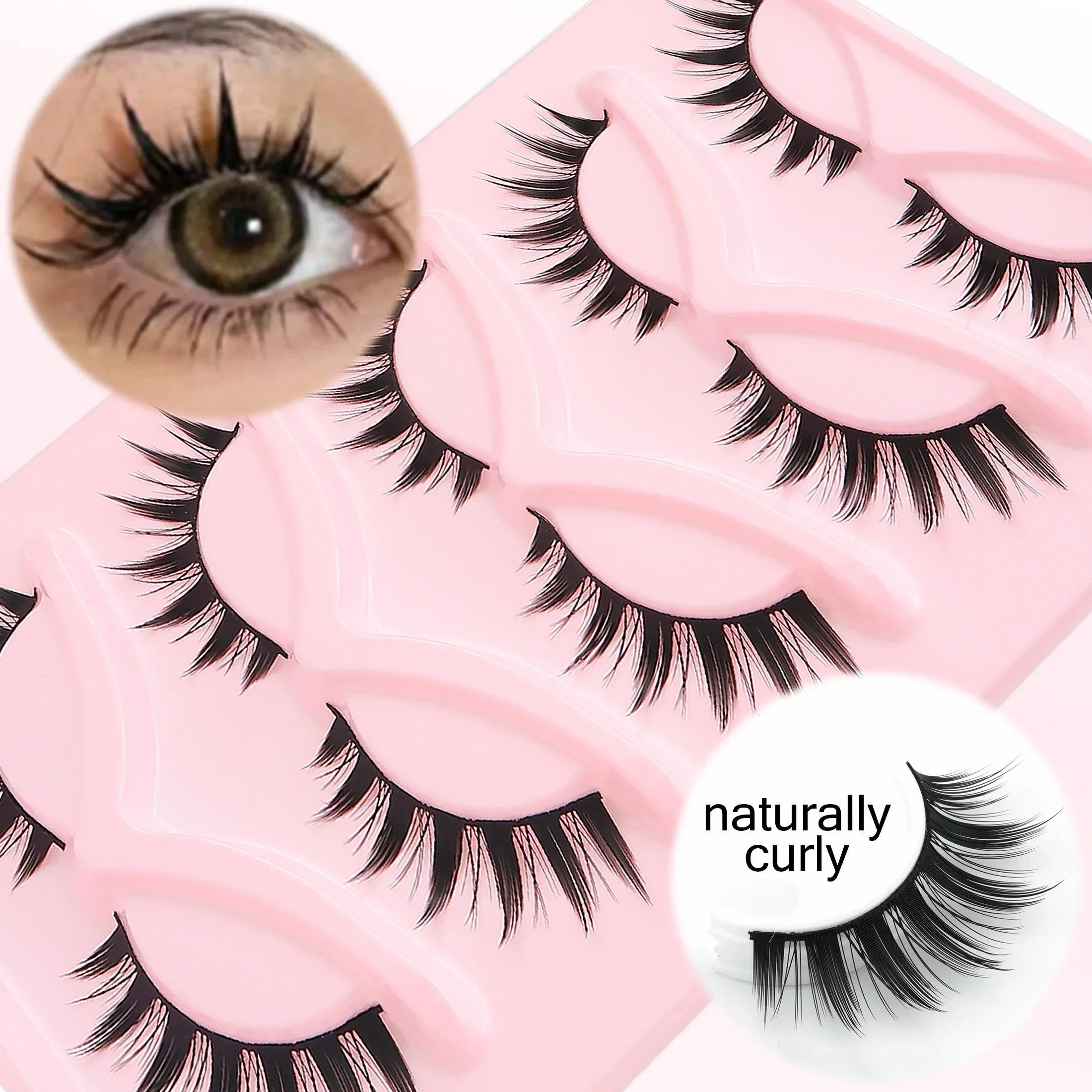 5 Pairs Spiky Winged Cat Eye False Lashes Dramatic Wispy Fluffy Strip Eyelashes Reusable Fake Eyelashes for Daily Party Makeup