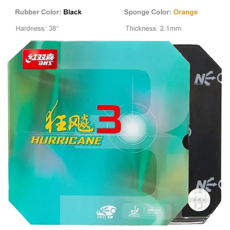 DHS-Hurricane 3 NEO Tischtennis-Gummi, 37 Grad weich, Hurricane-3, Pips-in-Ping-Pong-Schwamm, kein Booster erforderlich
