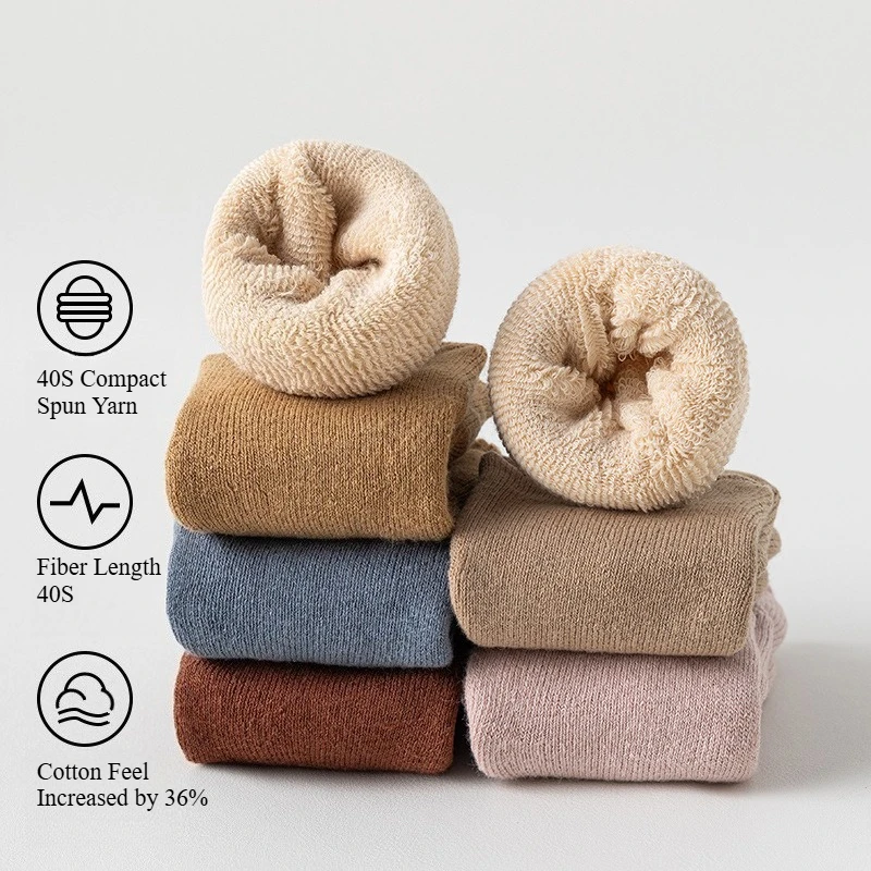 6 Pcs Unisex Baby Fleece-Lined Thickened Warm Terry Floor Socks for 0-3Y Boys & Girls Anti-Slip Mid-Calf Socks for Fall & Winter