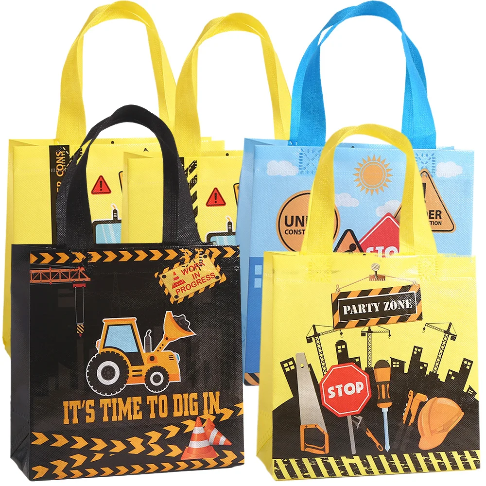 

15 Pcs Construction Birthday Party Baby shower Bags Construction Vehicles Non Woven Bags Gift Tote Bags Of Machnery Themed