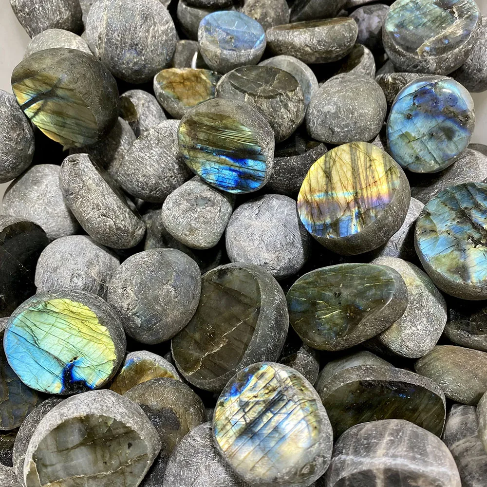 Natural Labradorite Ema Egg Palm Stone Semi-Polished Flashy Iridescent Crystal Healing Energy Home Decor Ornament Gift