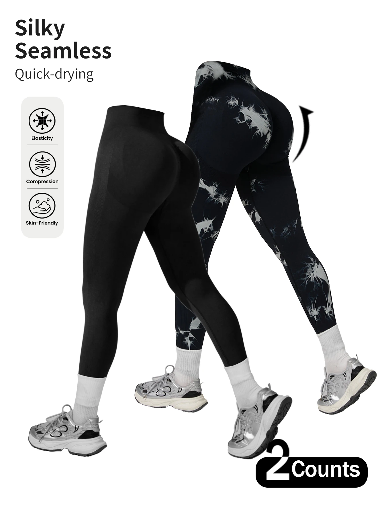 

2 шт. бесшовные высокоэластичные женские спортивные леггинсы, женские леггинсы с застежкой на животе